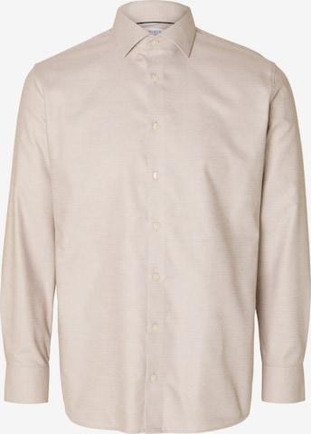 Coupe regular Chemise 'Duke' SELECTED HOMME en beige : devant