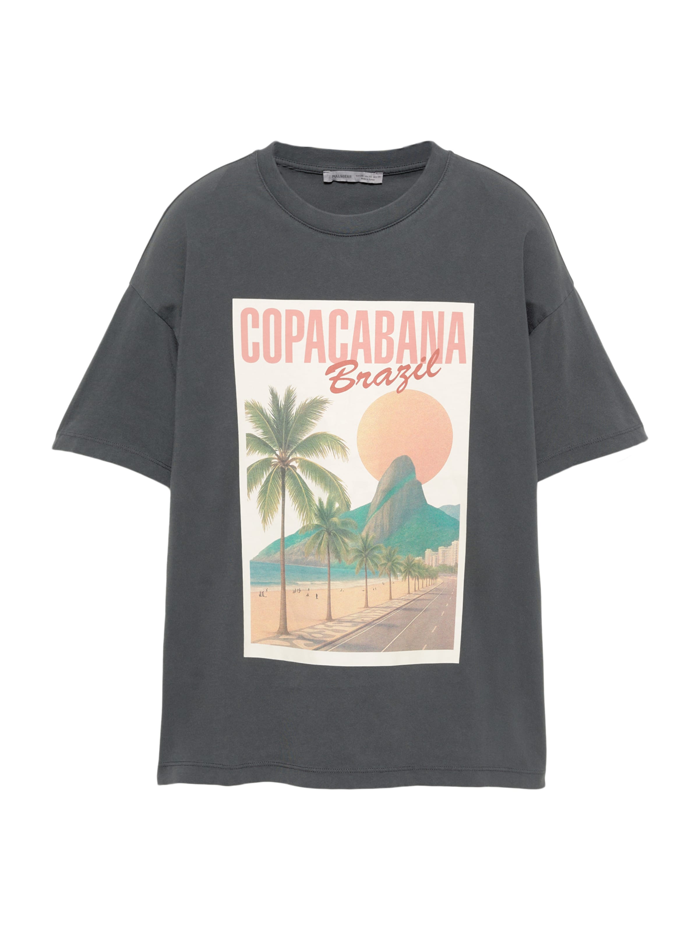 Pull&Bear T-shirt i beige / antracit / grön / orange, Produktvy