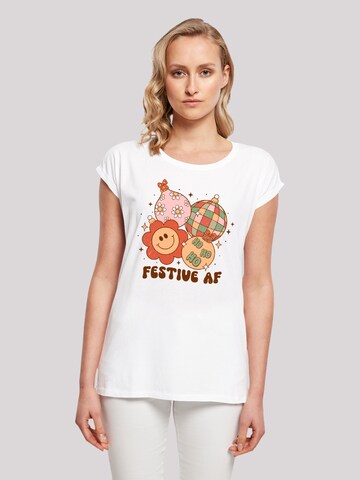 F4NT4STIC Shirt 'Festive AF Christmas Tree Balls' in White: front