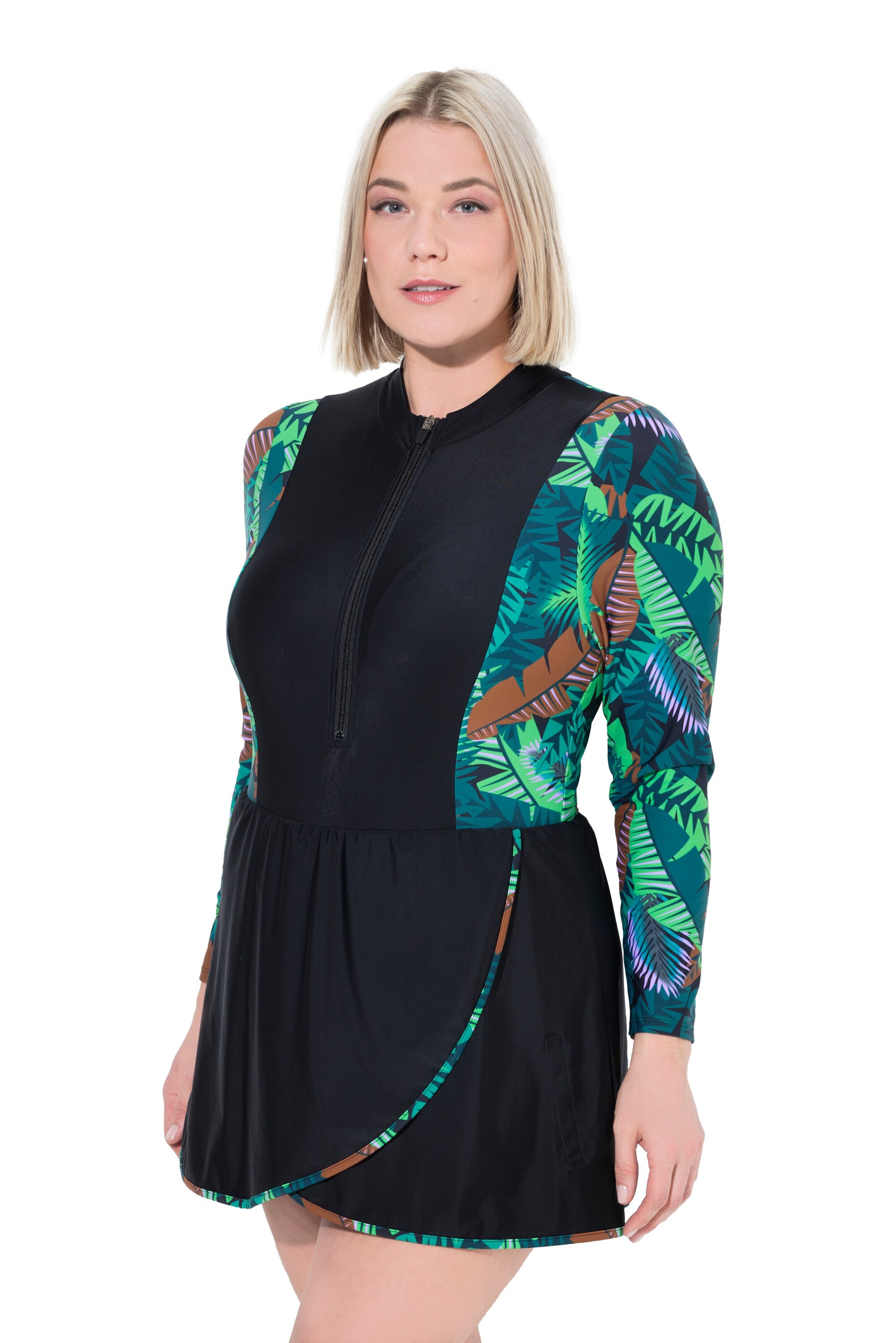 Ulla Popken Badeanzugkleid in Schwarz: Vorderseite