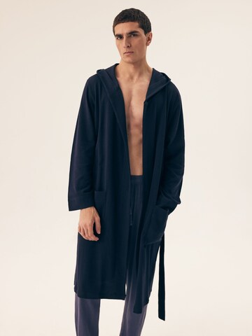 Henderson Bathrobe short 'Waffelpiqué-Bademantel mit Kapuze und Taschen Marine' in Blue