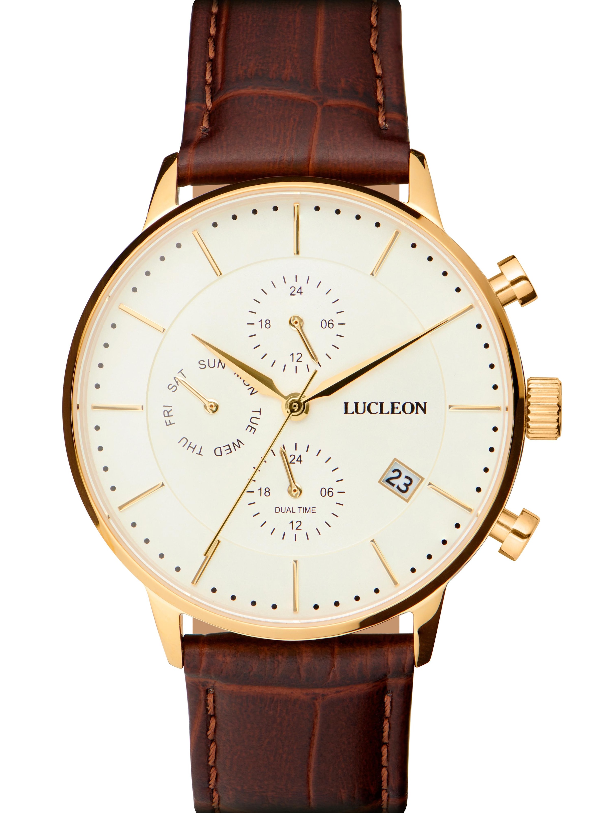 Lucleon Analog Watch 'Laurens' in Brown: front