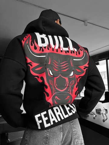 Kleidermafia Sweatshirt 'Oversize Bull Fearless Hoodie - Black and Red' in Black