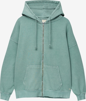 Pull&Bear Zip-Up Hoodie in Green: front