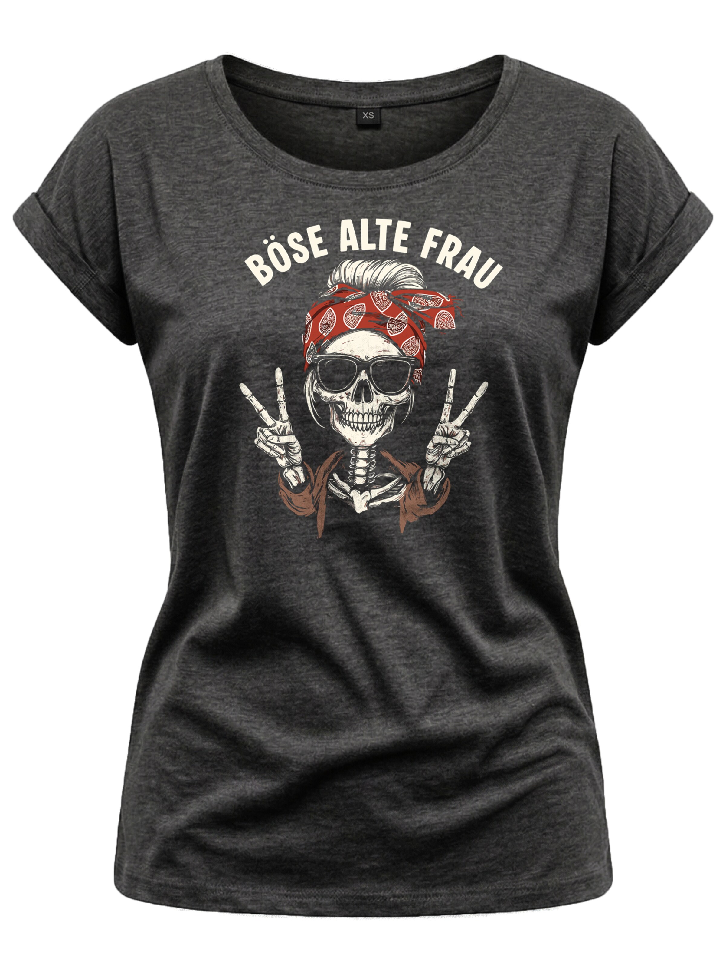 MAKAYA Shirt 'BöseAlteFrau' in Grey: front