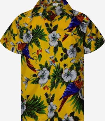 King Kameha Button Up Shirt 'Cherryparrot' in Yellow: front