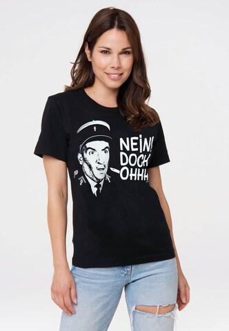 LOGOSHIRT Shirt 'St.-Tropez - Nein! Doch! Ohhh!' in Schwarz: Vorderseite