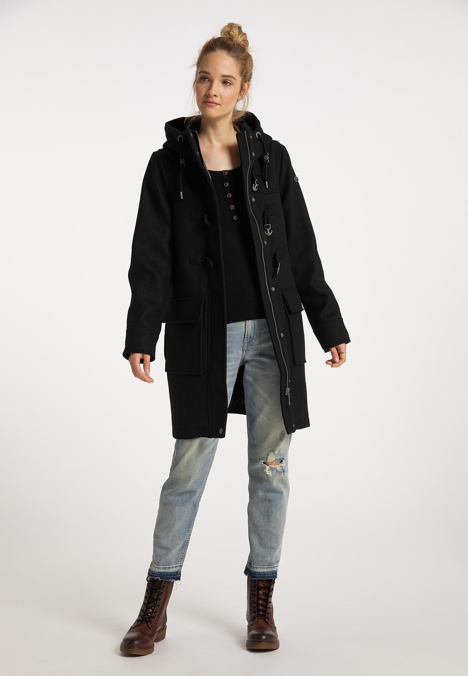 Kobiety Plus size DreiMaster Vintage Płaszcz przejściowy w kolorze Czarnym 