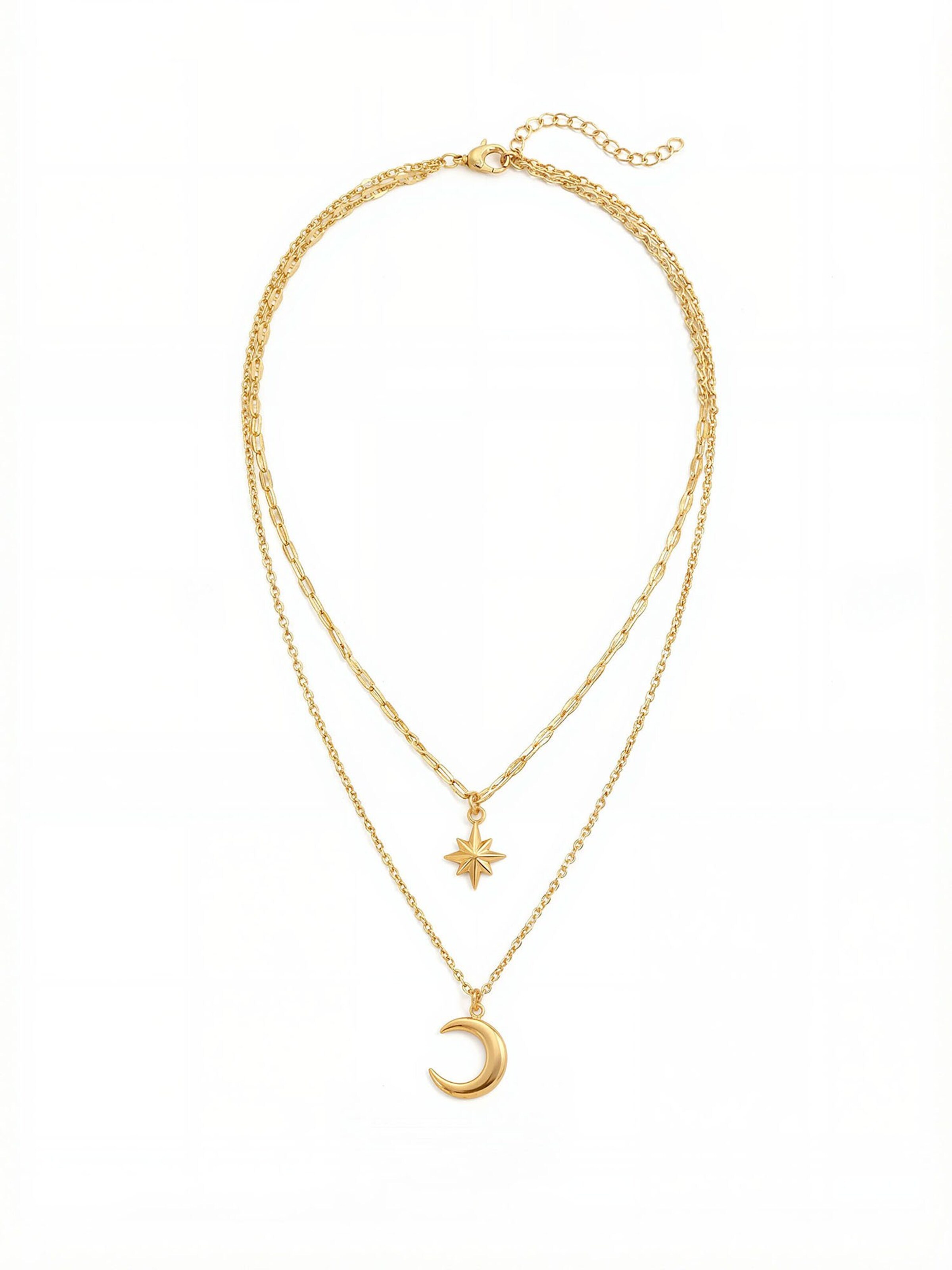 Nemomatheo Necklace 'Nachthimmel – Elegante Schichtkette mit Mond & Stern' in Gold: front