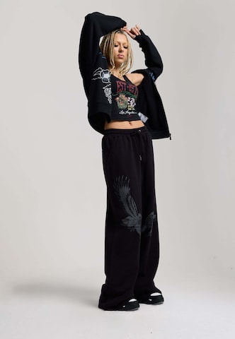 Ed Hardy Wide Leg Hose 'Flying Eagle' in Schwarz