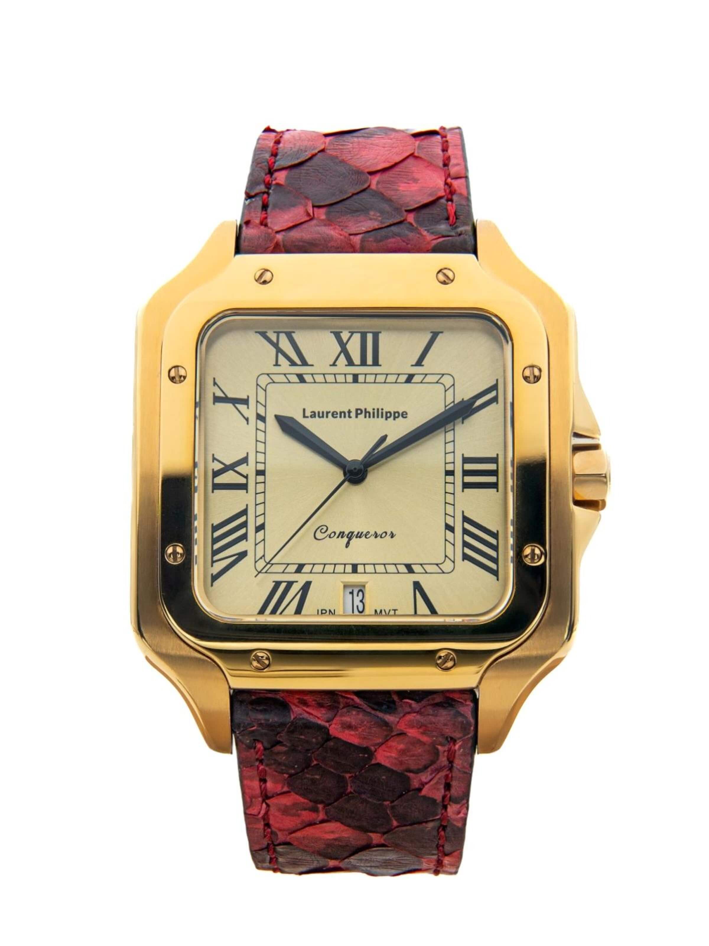 Laurent Philippe - Reloj analógico 'Conqueror The Golden Eye – Serpent Rouge' en rojo: frente