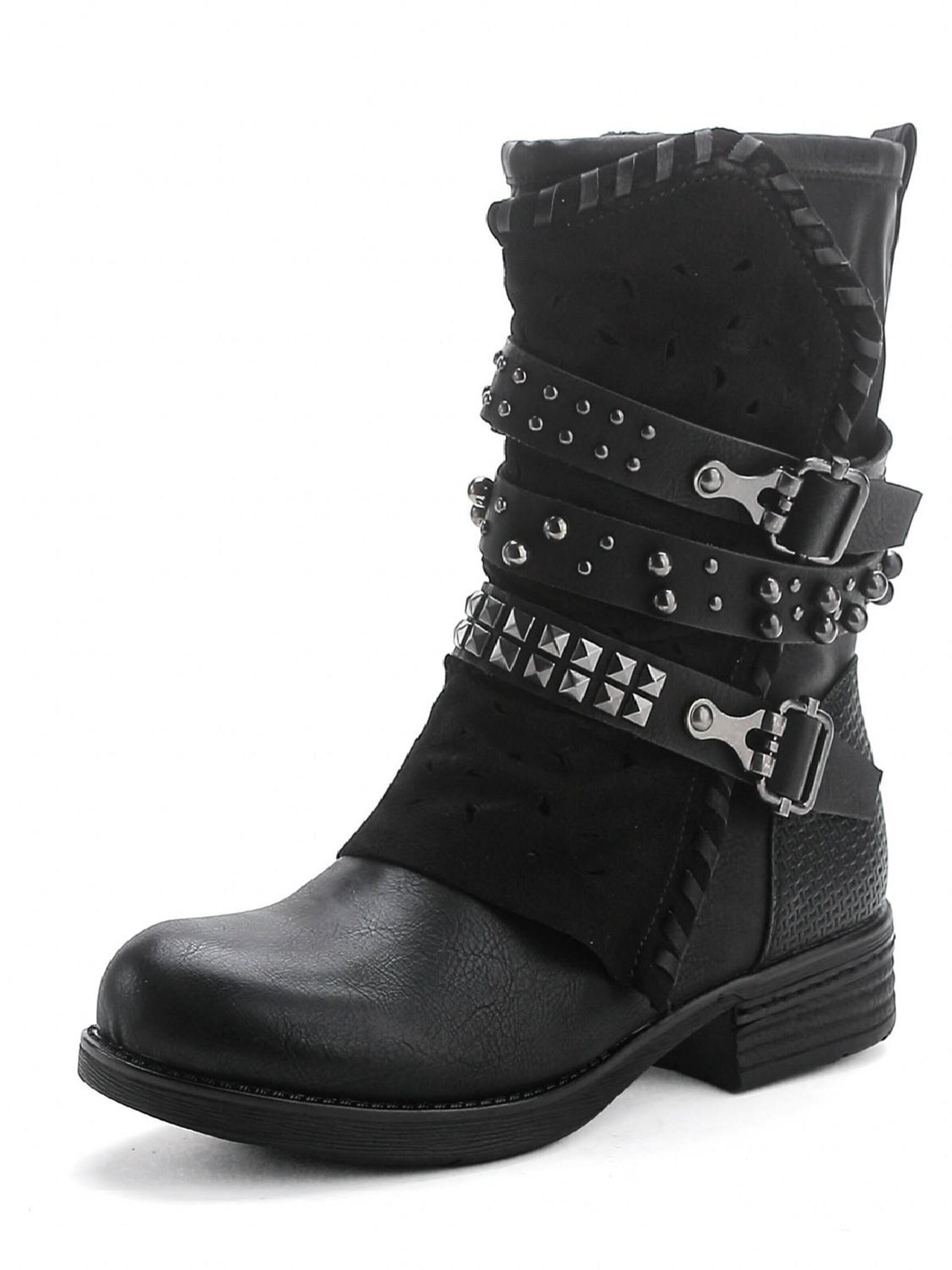 Pogolino Boots 'Damen Biker Boots Stiefeletten mit Nieten ST15' in Black: front