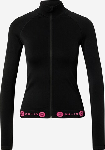 NU-IN ACTIVE Athletic Zip-Up Hoodie in Black: front