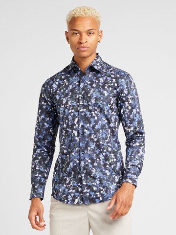 Coupe regular Chemise 'HANK' BOSS en bleu : devant