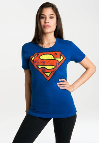 LOGOSHIRT Shirt 'Superman-Logo' in Blauw: voorkant