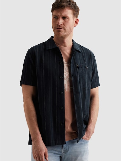PME Legend Overhemd 'Shirt with short sleeves and woven stripe pattern' in S in de kleur Donkerblauw, Productweergave