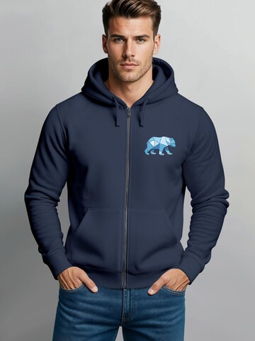 Neverless Zip-Up Hoodie 'Bär Polygon Blau' in Blue