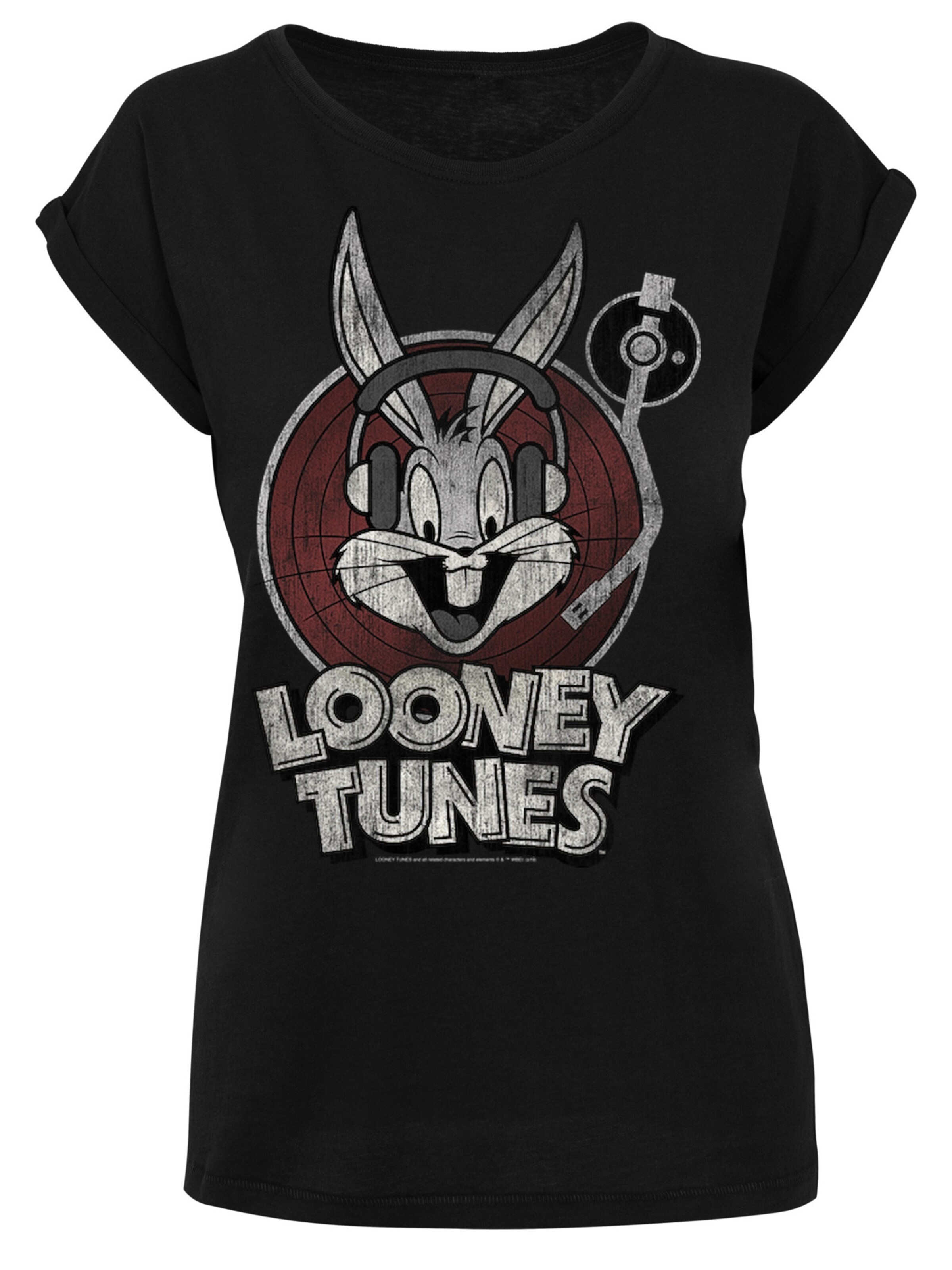 F4NT4STIC Shirt 'Looney Tunes Bugs Bunny' in Zwart: voorkant