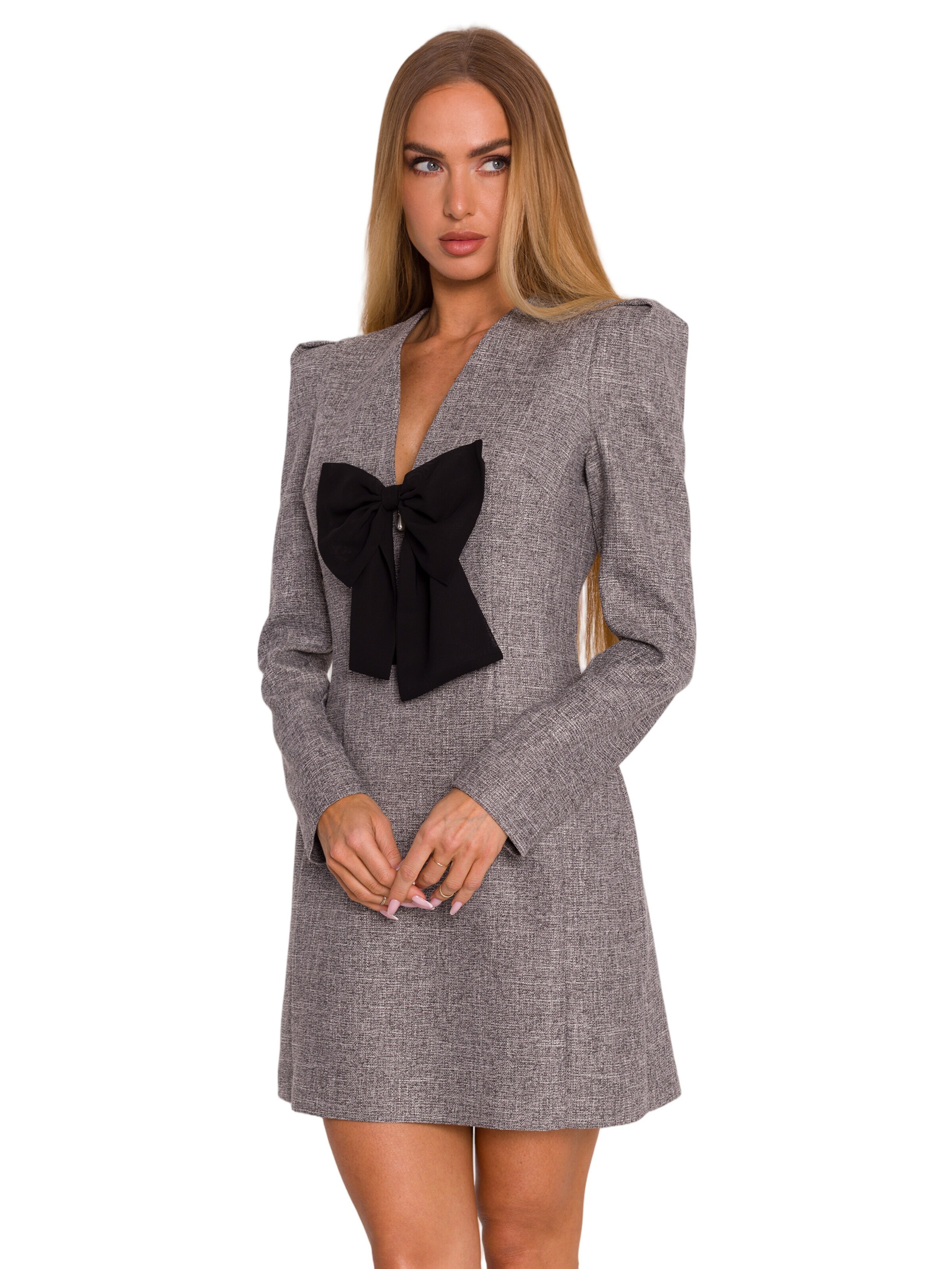 Rochie 'Sukienka tweedowa z kokardą szyfonową' de la made of emotion pe gri