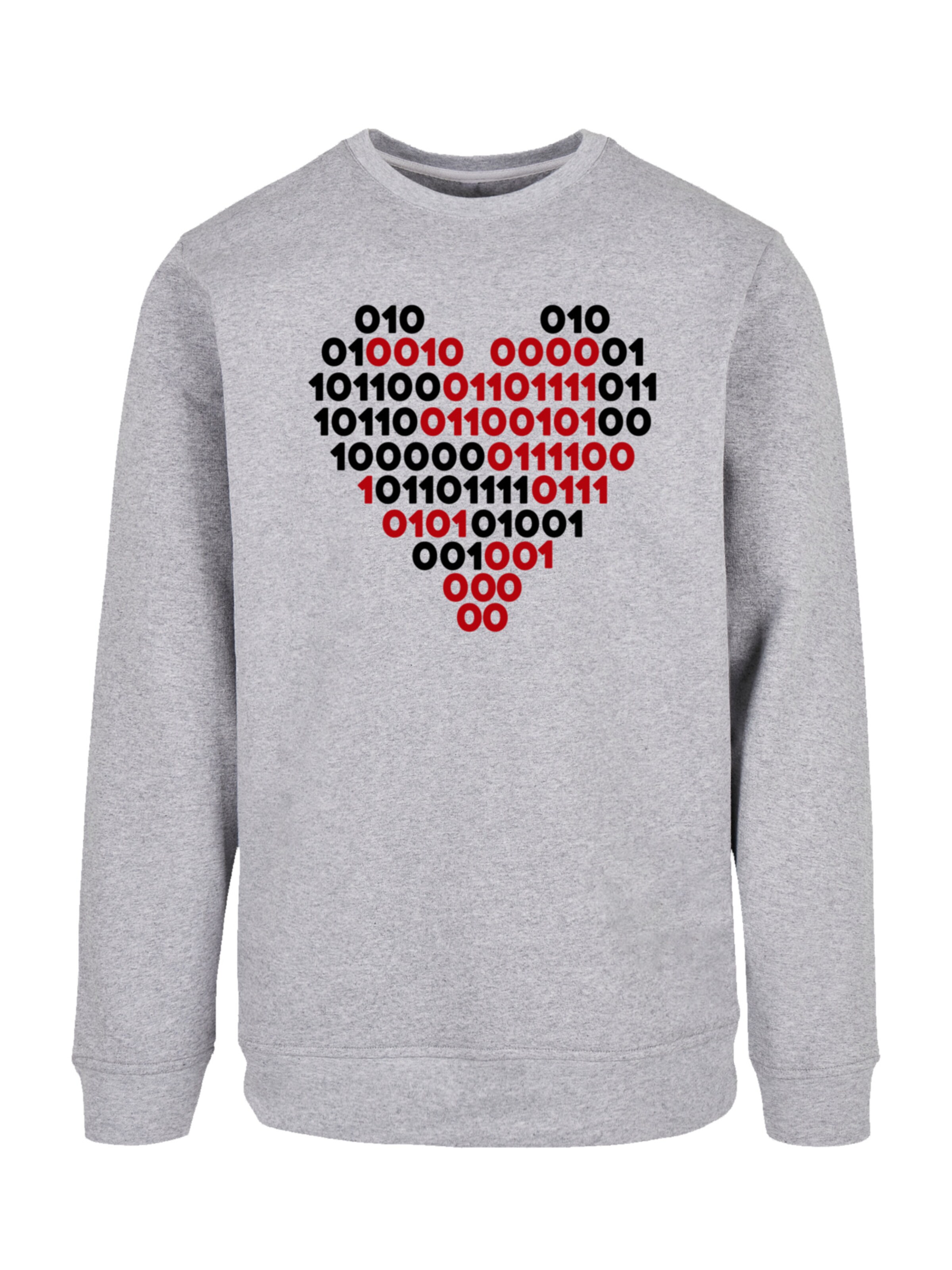 F4NT4STIC Sweatshirt 'I Love You 01001001 Binary Code Herz Valentinstag' in Grijs: voorkant