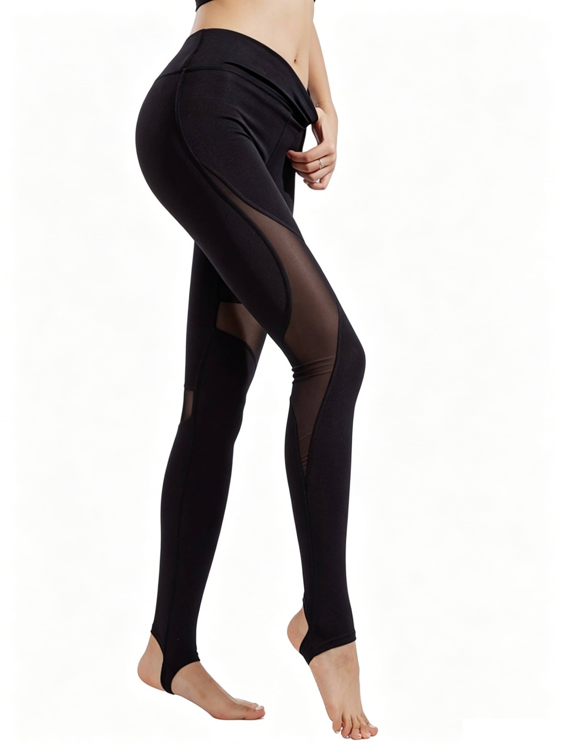 KoJooin Normalny krój Spodnie ludowe 'Damen High Waist Sportleggings Transparente Netzeinsätze Stretch Gym Yoga Fitness Trainingshose' w kolorze czarny