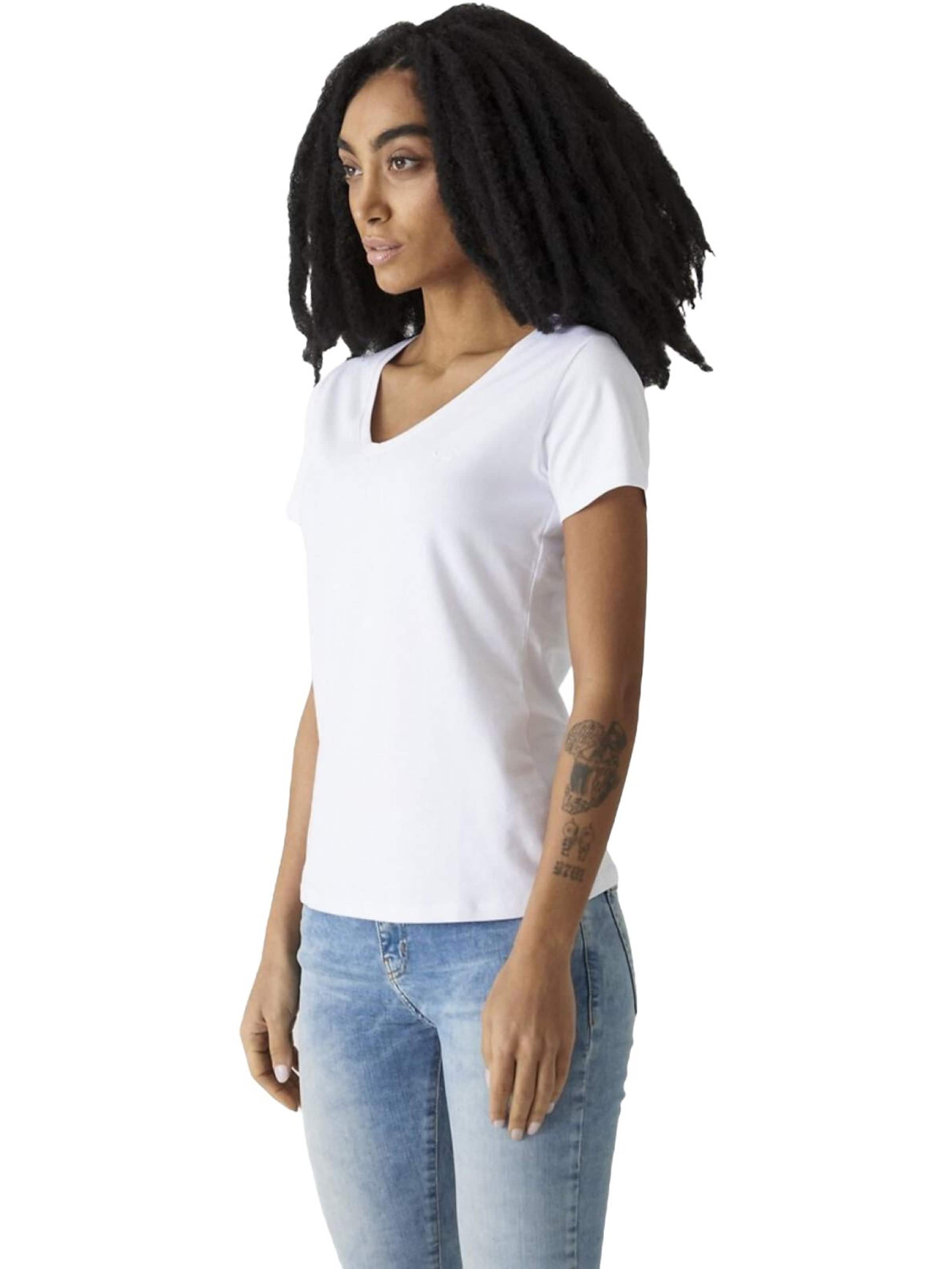 LTB Jeans - Camiseta 'LTB Jeans Damen Stretch-T-Shirt mit V-Ausschnitt' en blanco