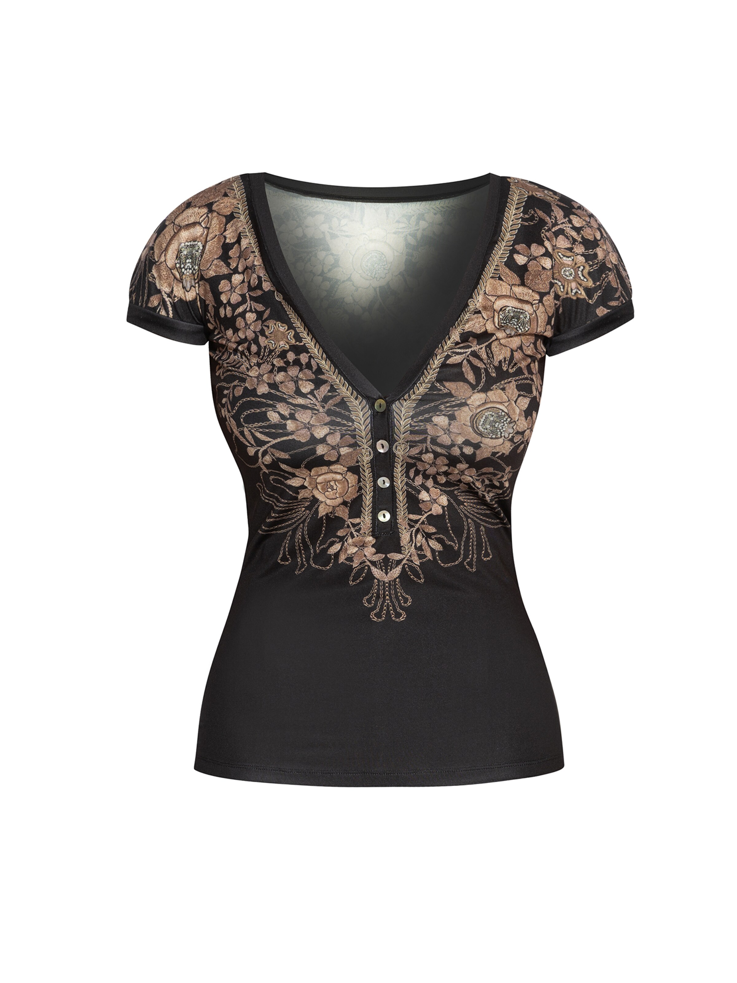 JIORO Blouse 'GOLDEN ROSES' in Zwart: voorkant