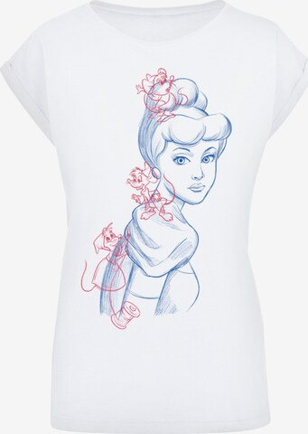 F4NT4STIC Shirt 'Cinderella Mouse Sketch' in Wit: voorkant