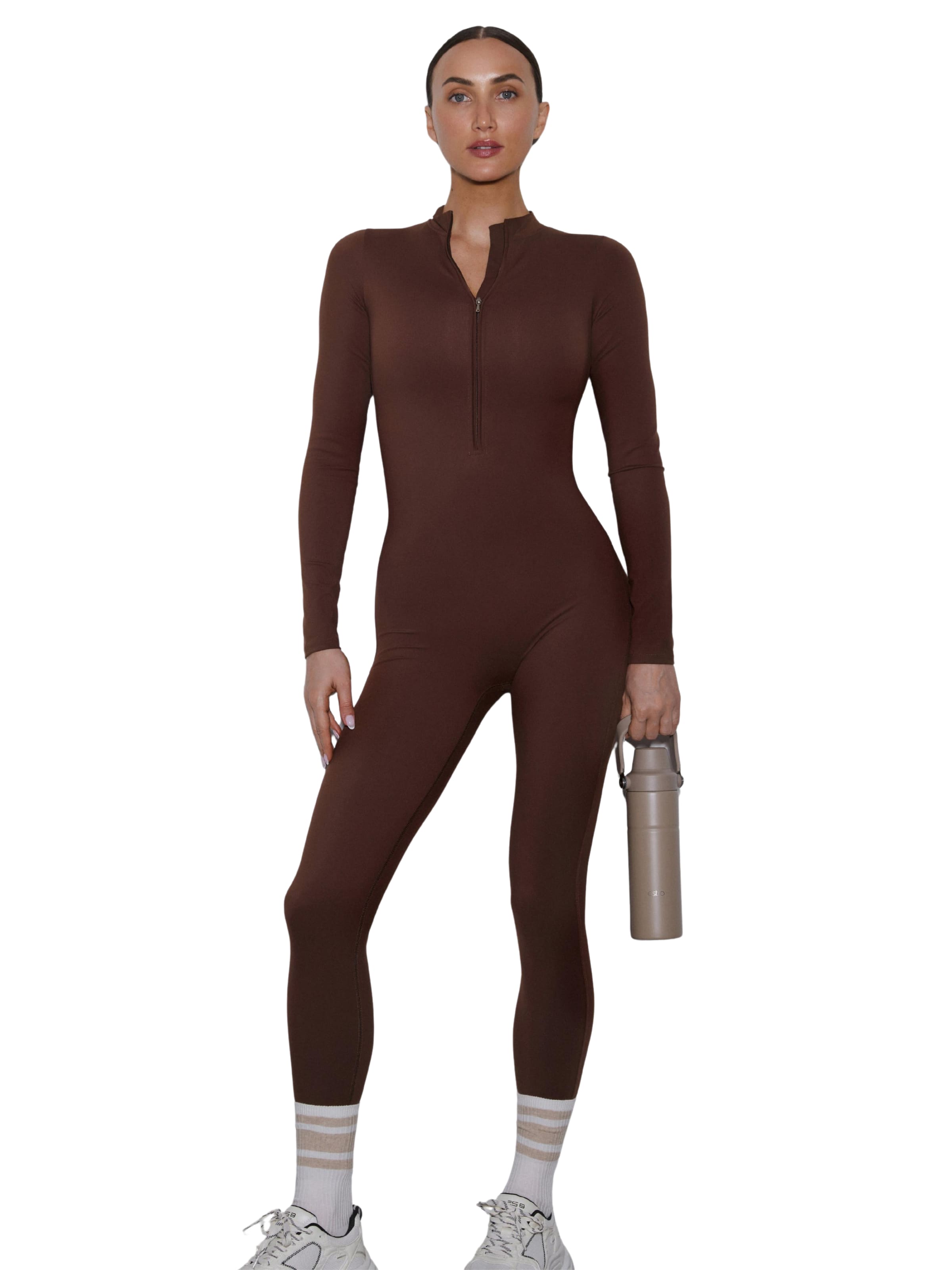 Estro Jumpsuit '6649' in Bruin: voorkant