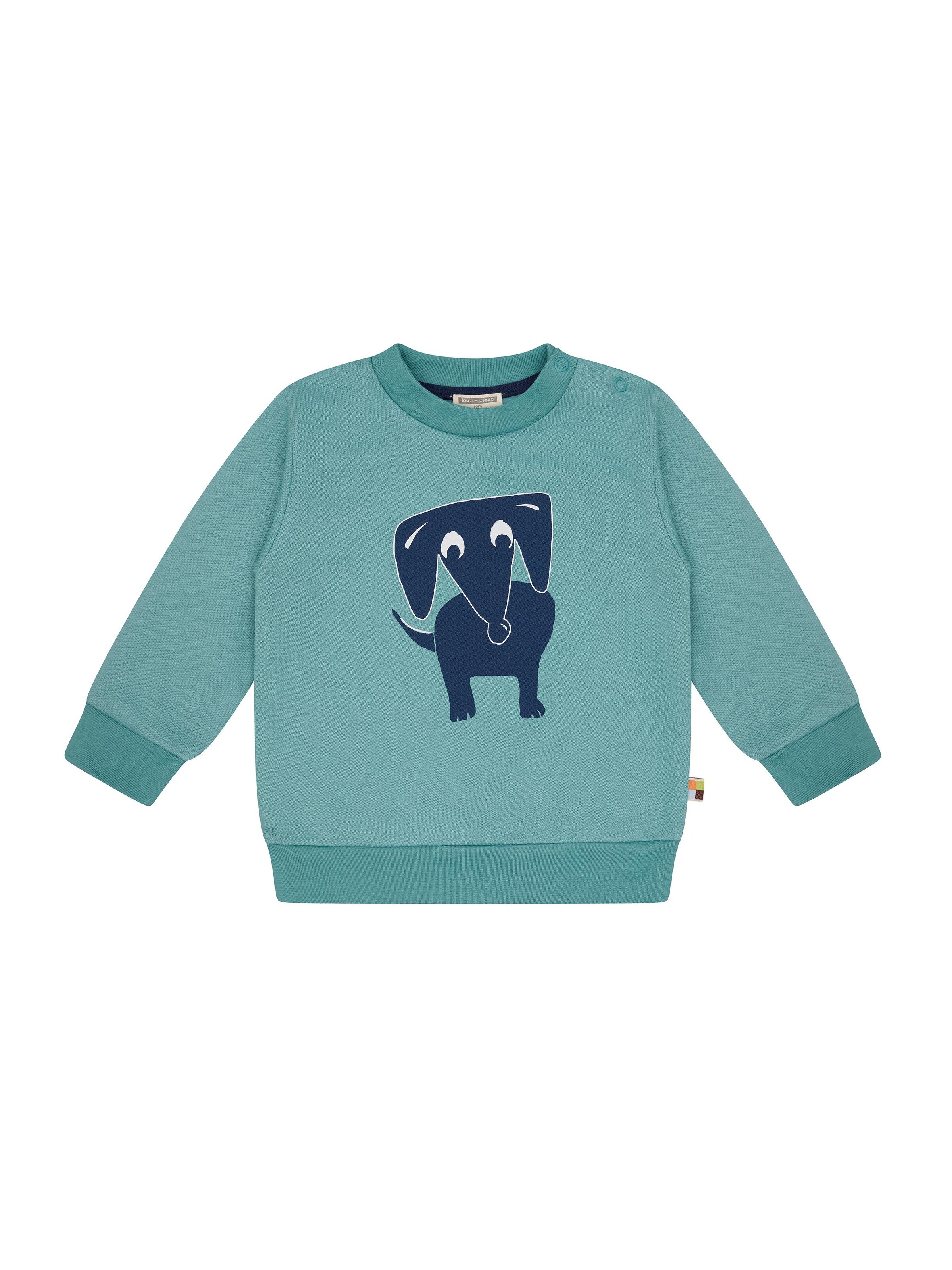 loud + proud Pullover 'Dackel'‌‌‌‌‌‌‌‌‌ in Grün: Vorderseite