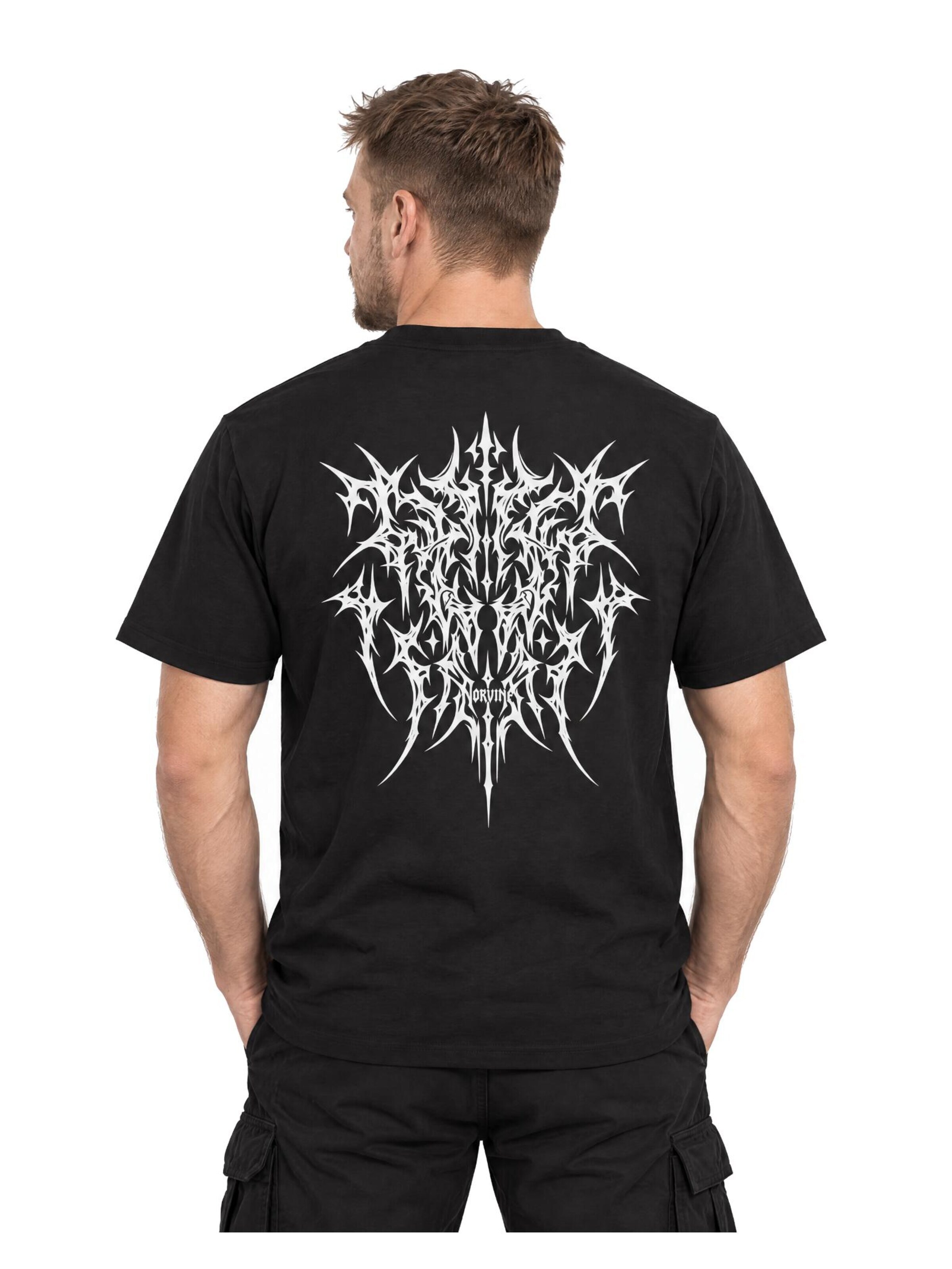 Norvine Paita 'Norvine Y2K Tribal Style Techno 2000s T-Shirt' värissä musta
