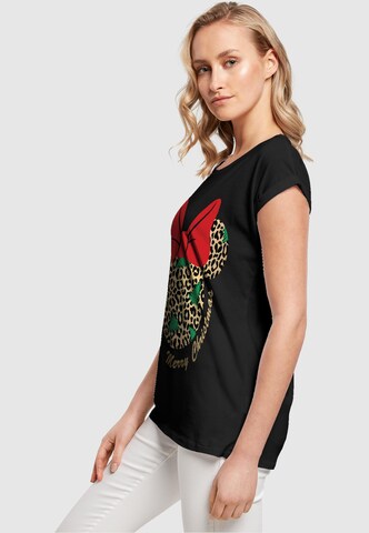 ABSOLUTE CULT Shirt 'Minnie Mouse - Leopard Christmas' in Zwart