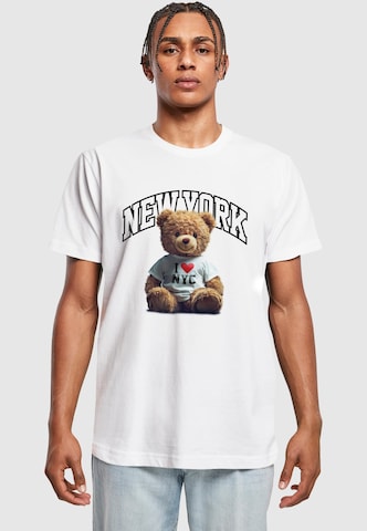 Mister Tee Tričko 'New York College Bear' - Biela: predná strana