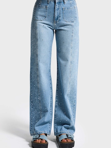 IT'S BASIC Regular Jeans 'RHINESTONE STRAIGHT HIGH RISE JEANS (Lenght 30)' in Blauw