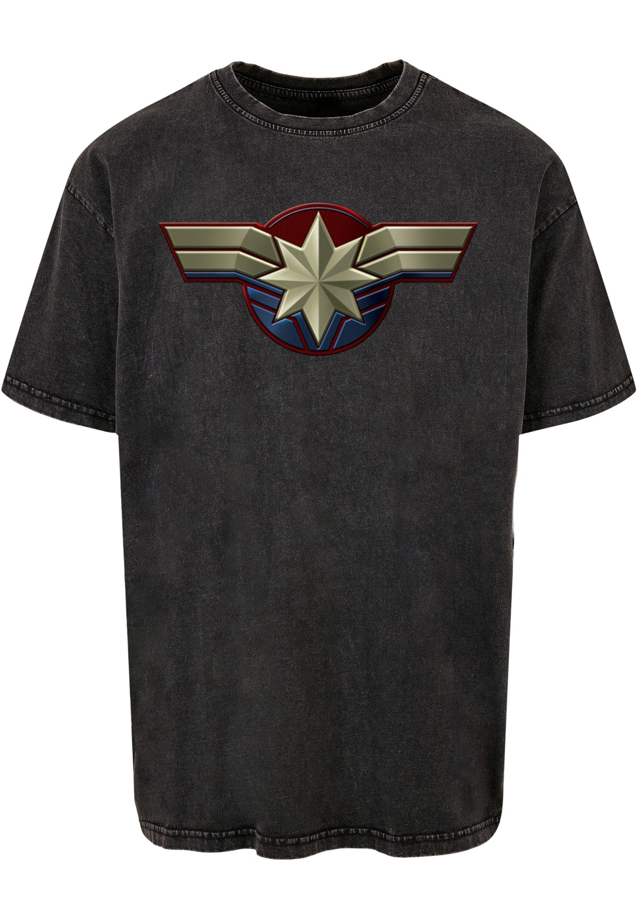 Maglietta 'Captain Marvel - Chest Emblem' di ABSOLUTE CULT in grigio: frontale