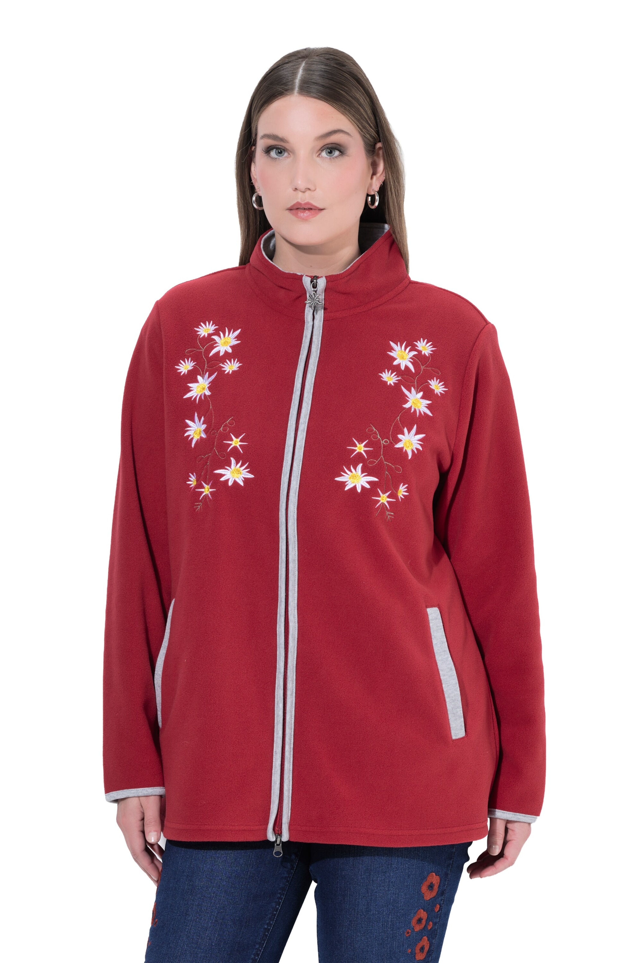 Ulla Popken Zip-Up Hoodie in Red: front