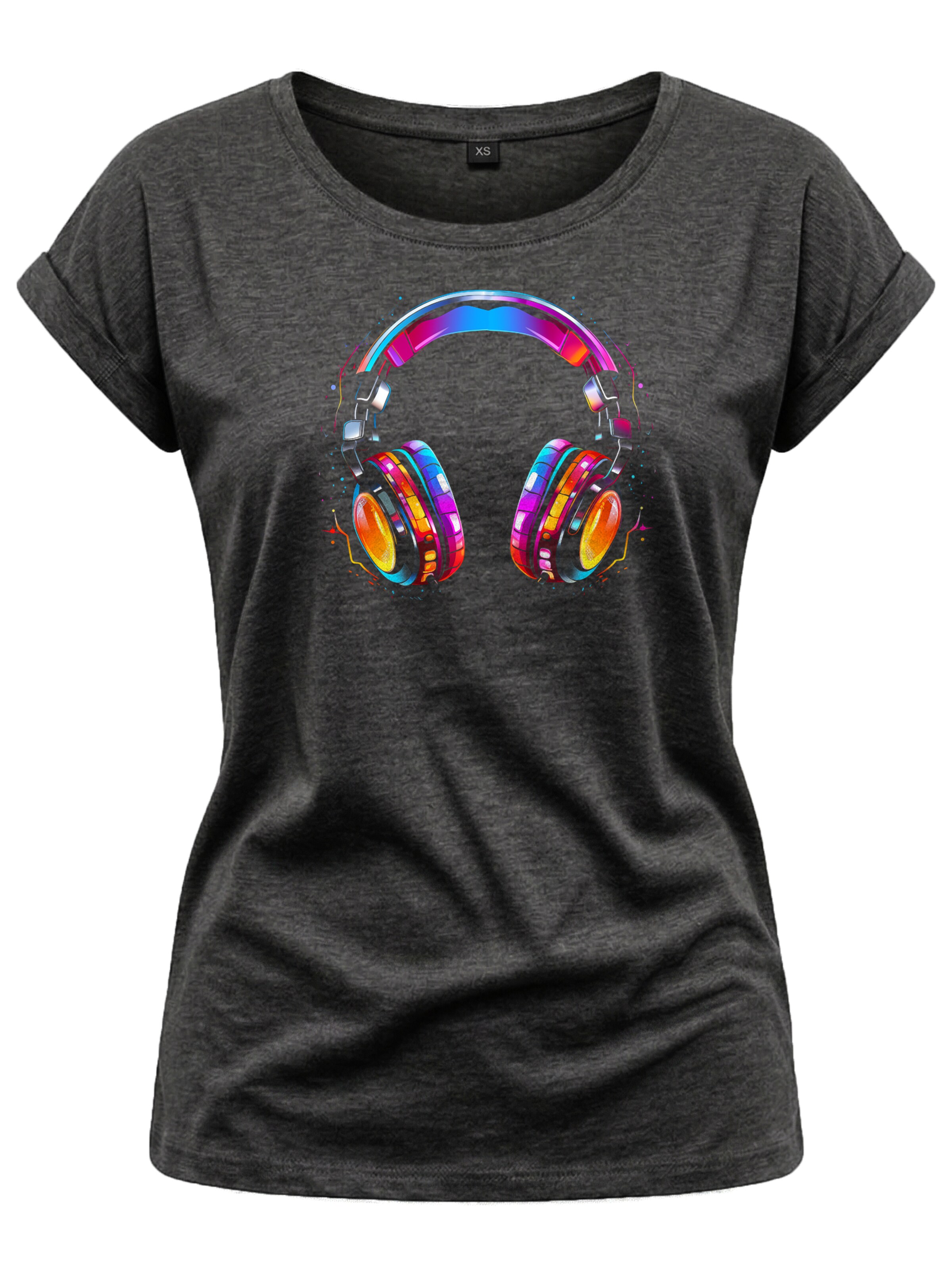 MAKAYA Shirt 'Kopfhörer Bunt' in Grey