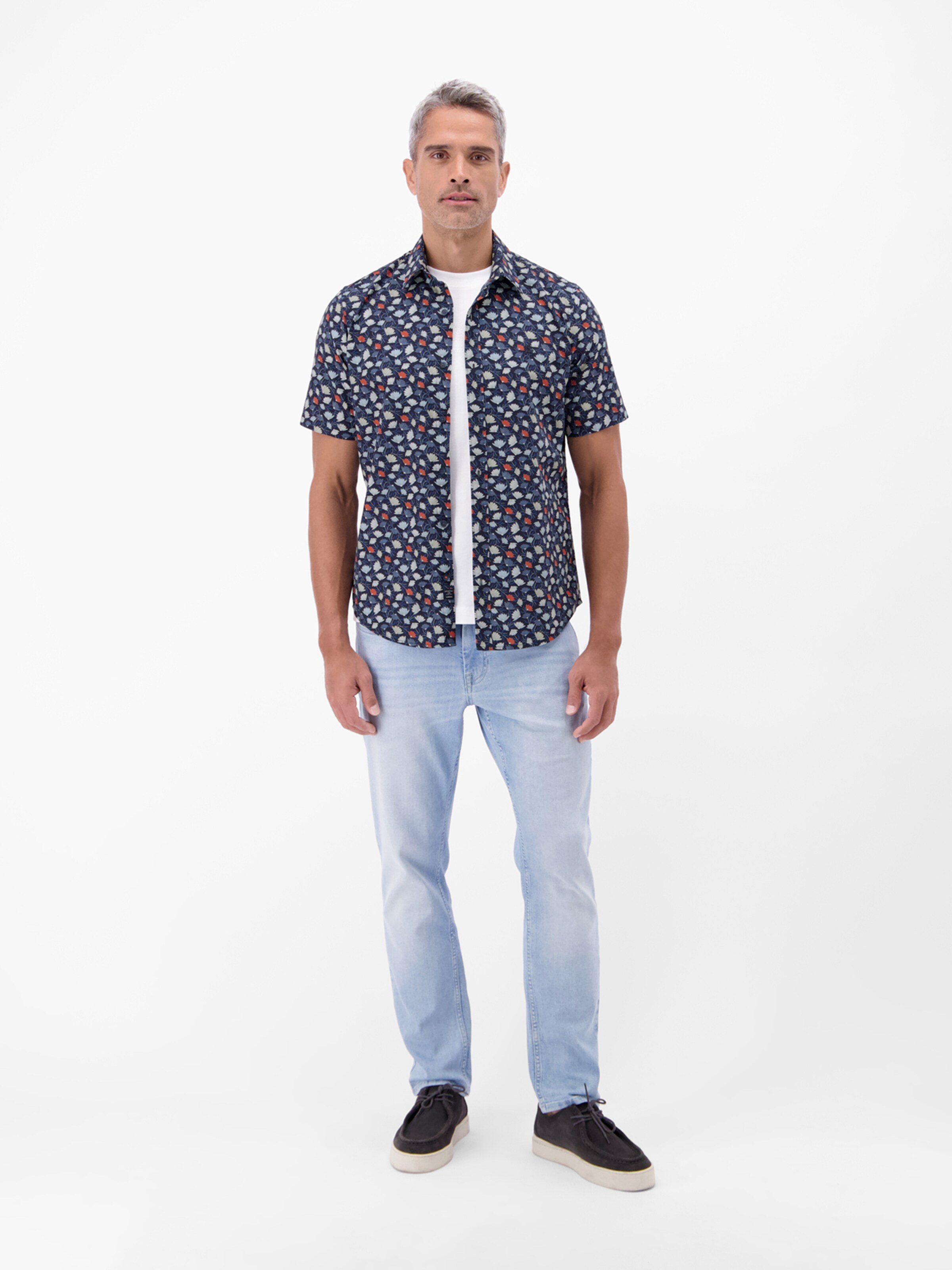LERROS Regular Fit Floral bedrucktes Kurzarmhemd, 100 % Baumwolle in Blau
