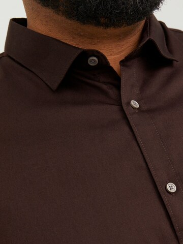 Jack & Jones Plus Comfort fit Button Up Shirt in Brown