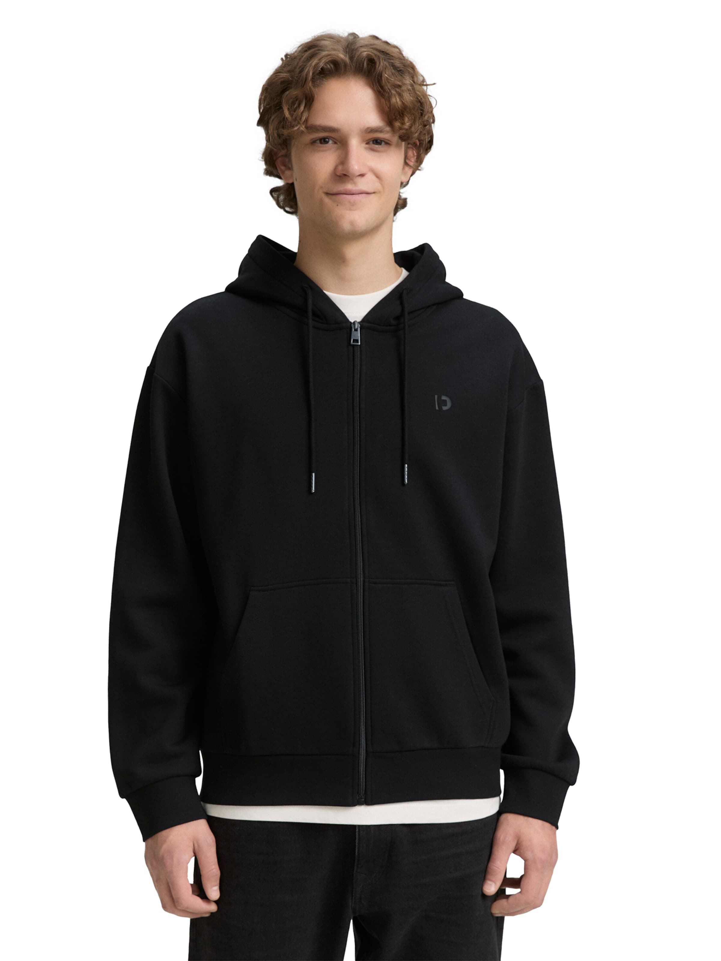 TOM TAILOR DENIM Sweatjacke in Schwarz: Vorderseite