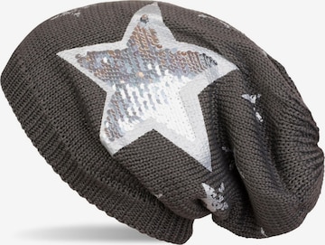 styleBREAKER Mütze 'Strick Beanie mit Pailletten Stern Print' in Grau: Vorderseite