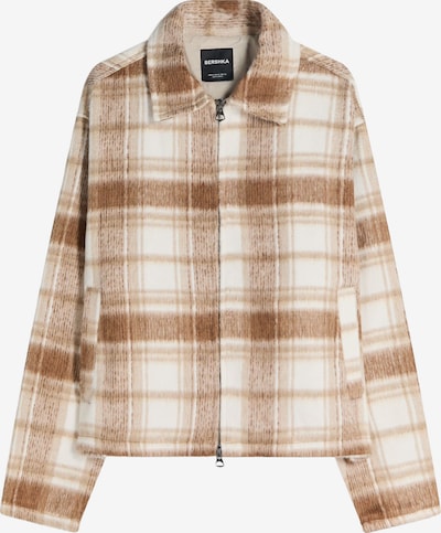 Bershka Välikausitakki värissä ruskea / cappuccino / valkoinen, Tuotenäkymä