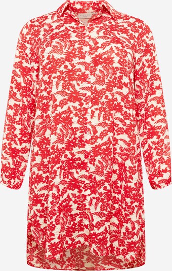 KAFFE CURVE Kleid 'Ronja' in rot / offwhite, Produktansicht
