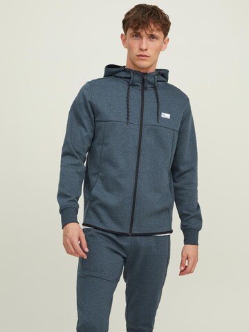 JACK & JONES Zip-Up Hoodie 'Air' in Blue: front