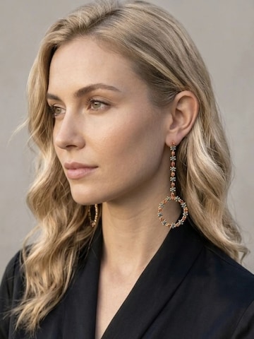 Gloria Mago - Pendientes 'Long dangle earring with gold crystal and blue flowers' en oro
