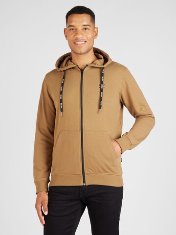 INDICODE JEANS Zip-Up Hoodie 'Dope' in Brown: front