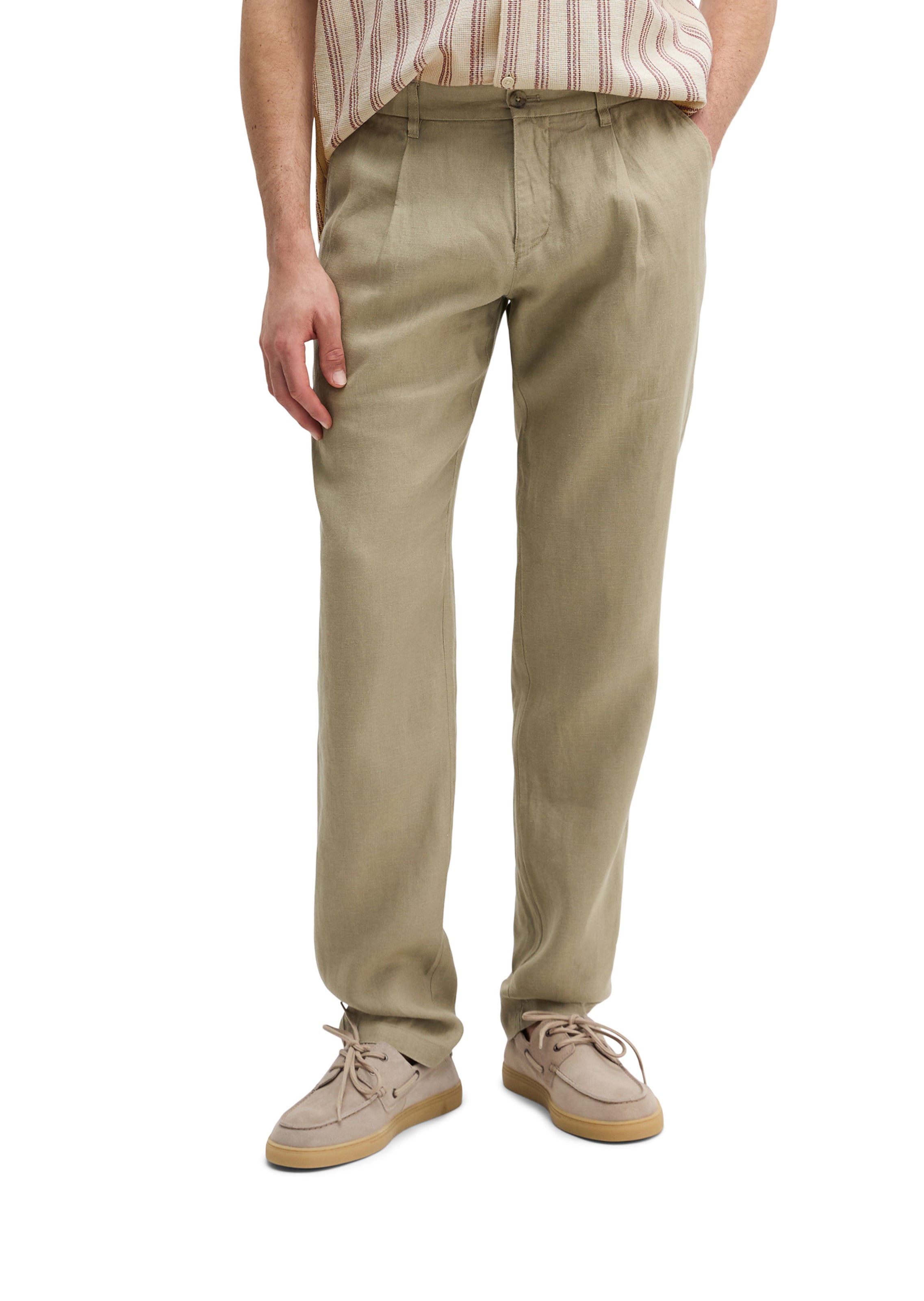 Marc O'Polo Tapered Pleat-Front Pants 'Osby' in Beige: front