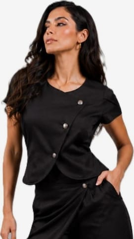 Veste bavaroise 'Black Asymmetrical Jacket with Tulip Sleeves' BIBI SAKALIEVA en noir : devant