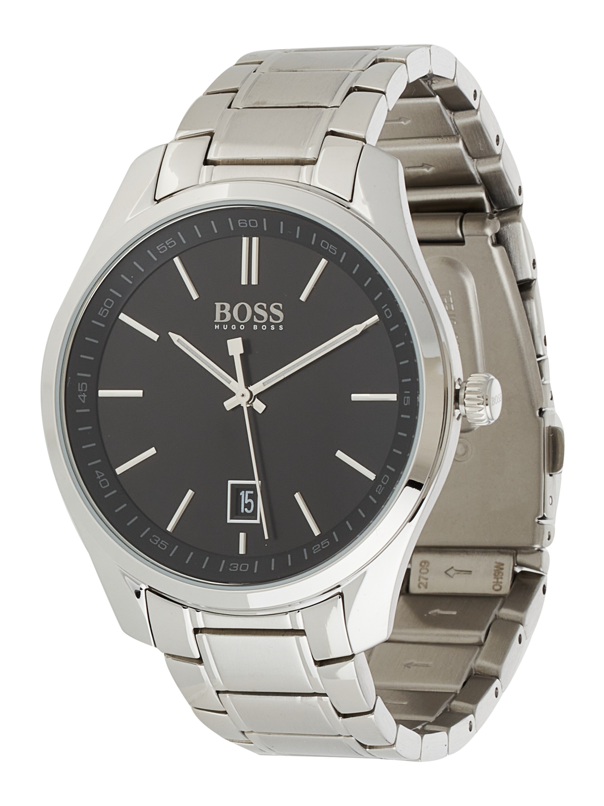 Ceas analogic de la BOSS pe argintiu: față