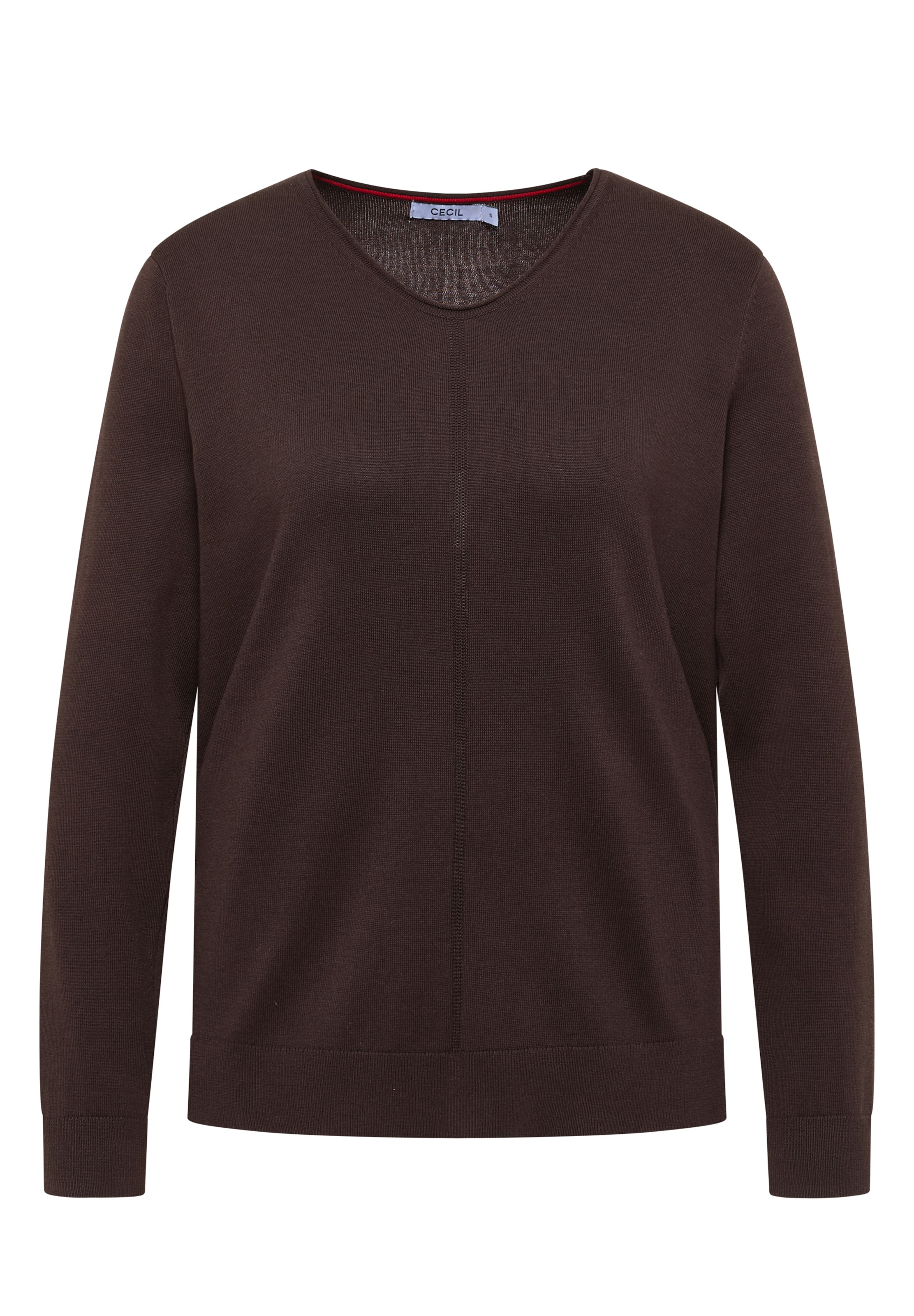 CECIL Basic Pullover mit V-Neck in Unifarbe in Braun: Vorderseite
